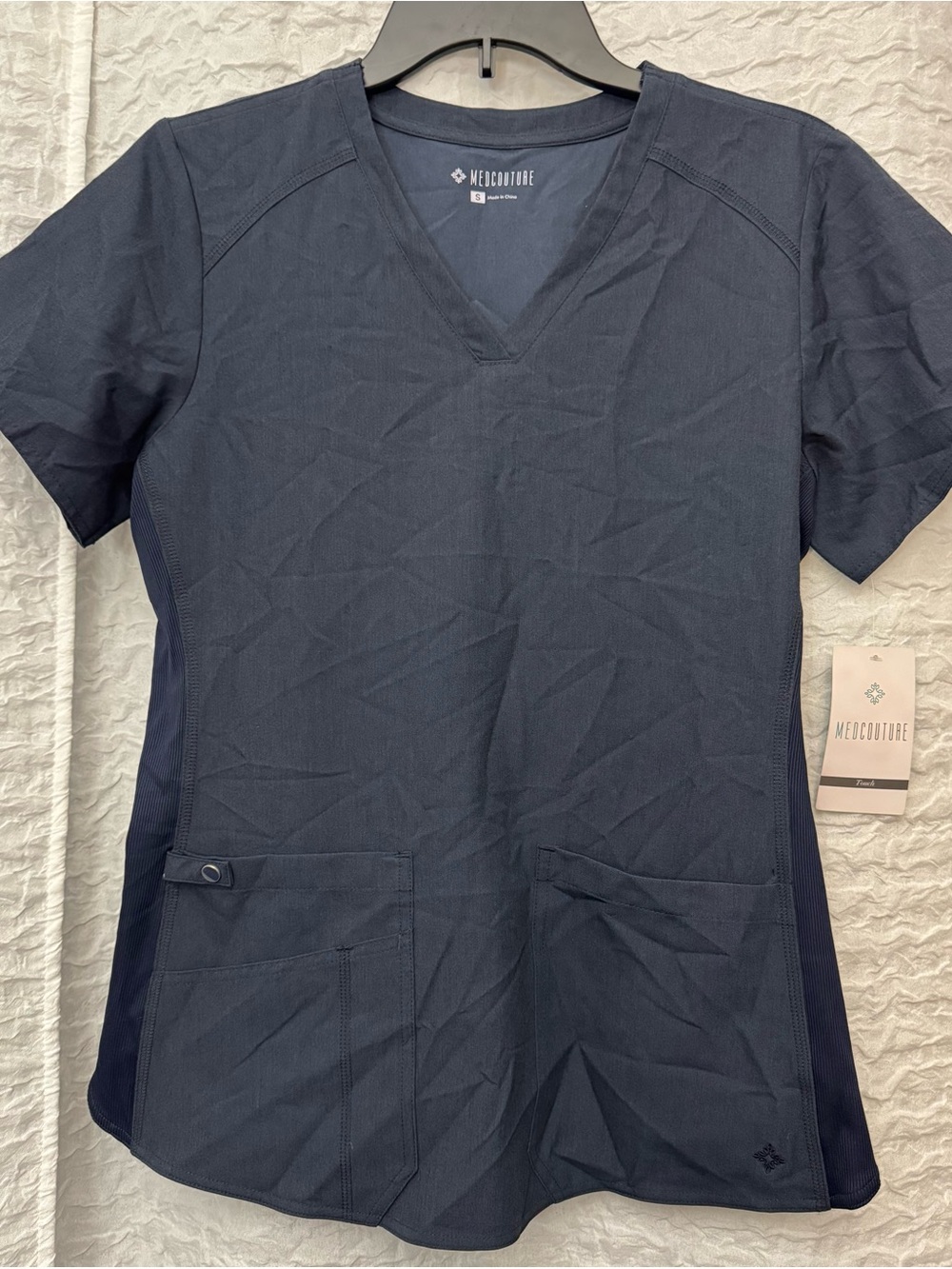 NEW w/ Tags Med Couture V-Neck Scrub Top. Size: Small, Color: Indigo Heather.